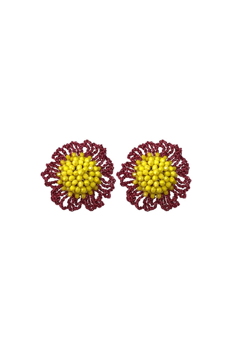 Bibi Marini Raspberry & Yellow Rose Stud Earrings