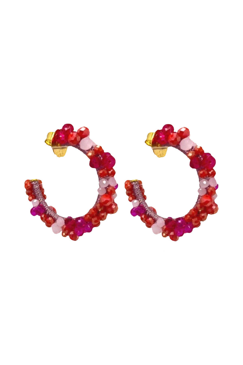 Bibi Marini Coral Red & Fuchsia Bouquet Hoop Earrings